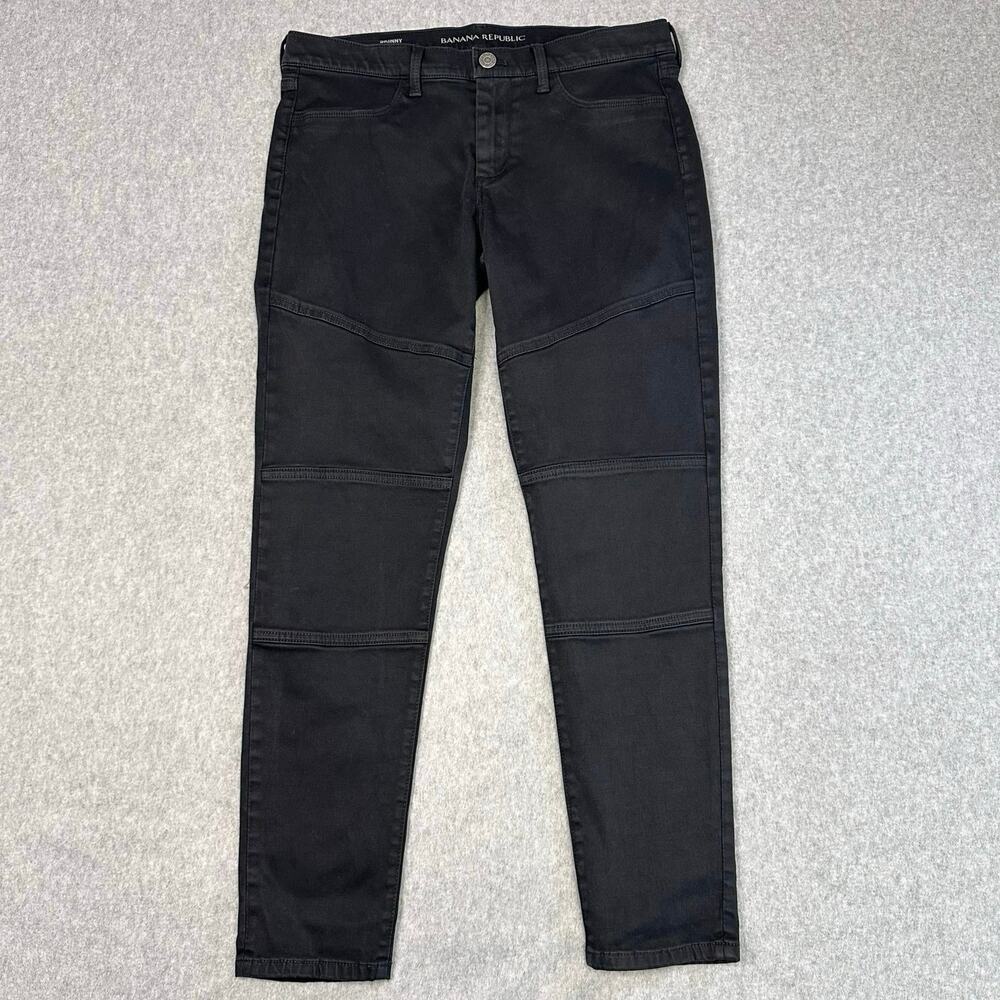 Banana Republic Deluxe Satin Skinny Moto Jeans Women's 29 Mid Rise Black Stretch